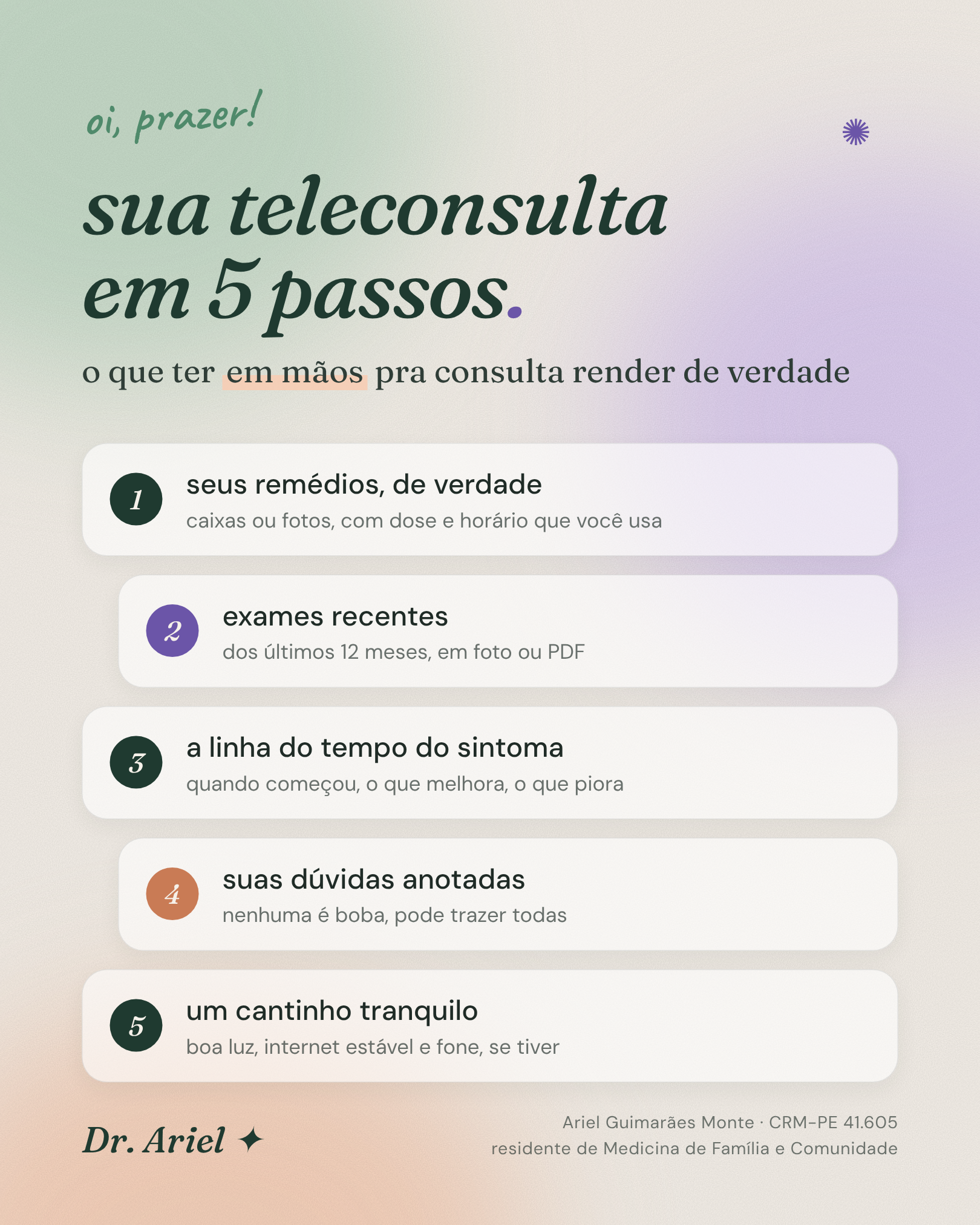 Oi, prazer! Sua teleconsulta em 5 passos ✦